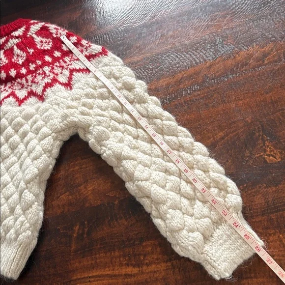 Zara Oversized Knit Jacquard Sweater Ivory Red Size Medium - Picture 14 of 16